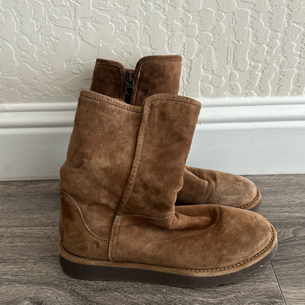 UGG Brown Suede Mid-Calf Zip Boots